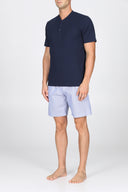 Pigiama corto serafino in pregiato popeline e jersey blu
