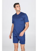 Pigiama corto serafino in ricercato puro cotone mercerizzato, fantasia a rombi