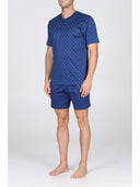 Pigiama corto serafino in ricercato puro cotone mercerizzato, fantasia a rombi