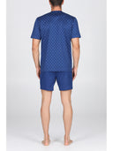 Pigiama corto serafino in ricercato puro cotone mercerizzato, fantasia a rombi