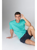 Pigiama corto girocollo, in setoso puro cotone mercerizzato con stampa "ami"