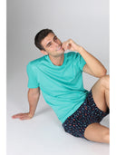 Pigiama corto girocollo, in setoso puro cotone mercerizzato con stampa "ami"