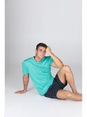 Pigiama corto girocollo, in setoso puro cotone mercerizzato con stampa "ami"