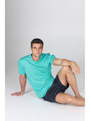 Pigiama corto girocollo, in setoso puro cotone mercerizzato con stampa "ami"