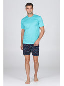 Pigiama corto girocollo, in setoso puro cotone mercerizzato con stampa "ami"