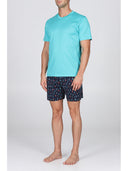 Pigiama corto girocollo, in setoso puro cotone mercerizzato con stampa "ami"