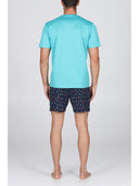 Pigiama corto girocollo, in setoso puro cotone mercerizzato con stampa "ami"