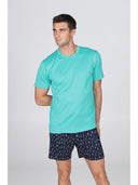 Pigiama corto girocollo, in setoso puro cotone mercerizzato con stampa "ami"