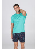 Pigiama corto girocollo, in setoso puro cotone mercerizzato con stampa "ami"