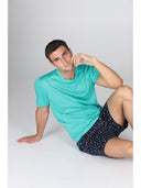 Pigiama corto girocollo, in setoso puro cotone mercerizzato con stampa "ami"