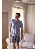 Pigiama corto, disegno scozzese in traspirante jersey di puro cotone s/z