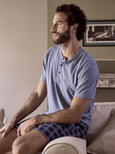 Pigiama corto, disegno scozzese in traspirante jersey di puro cotone s/z