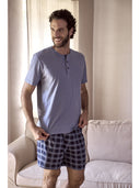 Pigiama corto, disegno scozzese in traspirante jersey di puro cotone s/z