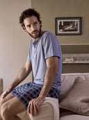 Pigiama corto, disegno scozzese in traspirante jersey di puro cotone s/z