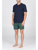 Pigiama corto fantasia, in traspirante puro cotone con filato doppia torsione