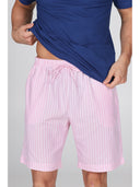 Pigiama corto in pregiato popeline gessato rosa e jersey bluette