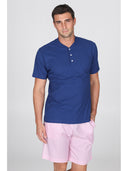 Pigiama corto in pregiato popeline gessato rosa e jersey bluette