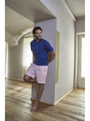 Pigiama corto in pregiato popeline gessato rosa e jersey bluette