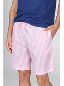 Pigiama corto in pregiato popeline gessato rosa e jersey bluette