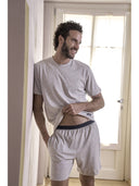Pigiama corto girocollo melange, in traspirante jersey di puro cotone s/z