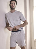 Pigiama corto girocollo melange, in traspirante jersey di puro cotone s/z