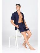 Pigiama corto cardigan, in pregiato cotone supima in tinta blu