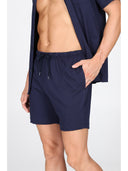 Pigiama corto cardigan, in pregiato cotone supima in tinta blu