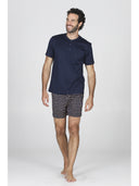 Pigiama corto uomo in leggero e setoso puro cotone mercerizzato, disegni arance