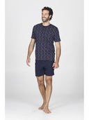 Pigiama corto uomo, in fresco jersey 100% cotone in fantasia