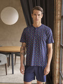 Pigiama corto uomo, in fresco jersey 100% cotone in fantasia