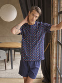 Pigiama corto uomo, in fresco jersey 100% cotone in fantasia