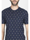 Pigiama corto uomo, in traspirante jersey di puro cotone s/z in fantasia in blu