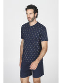 Pigiama corto uomo, in traspirante jersey di puro cotone s/z in fantasia in blu