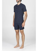 Pigiama corto uomo, in traspirante jersey di puro cotone s/z in fantasia in blu