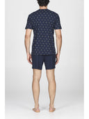 Pigiama corto uomo, in traspirante jersey di puro cotone s/z in fantasia in blu