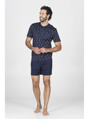 Pigiama corto uomo in leggero e setoso puro cotone mercerizzato, disegni trottole