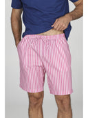 Pigiama corto in pregiato popeline gessato rosa e jersey bluette