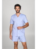 Pigiama corto cardigan in pregiato popeline, classicità e comfort Azzurro Julipet