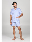 Pigiama corto cardigan in pregiato popeline, classicità e comfort Azzurro Julipet