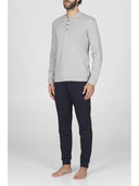 Completo homewear collo a serafino, in soffice modal spezzato grigio e blu