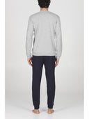 Completo homewear collo a serafino, in soffice modal spezzato grigio e blu