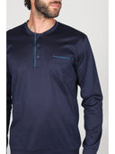 Pigiama serafino in pregiato e lucente puro cotone mercerizzato colore blu Blu Julipet