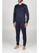 Pigiama serafino in pregiato e lucente puro cotone mercerizzato colore blu Blu Julipet