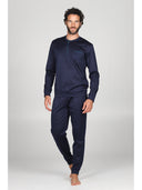 Pigiama serafino in pregiato e lucente puro cotone mercerizzato colore blu Blu Julipet