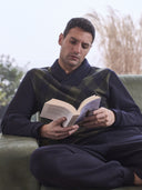Pigiama collo incrociato in confortevole jacquard ecolife, fantasia rombo verde Rombo Verd Julipet
