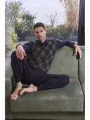 Pigiama collo incrociato in confortevole jacquard ecolife, fantasia rombo verde Rombo Verd Julipet