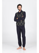 Pigiama collo incrociato in confortevole jacquard ecolife, fantasia rombo verde Rombo Verd Julipet