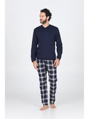 Pigiama serafino con pantalone in flanella  fantasia scozzese blu Scoz.blu Julipet