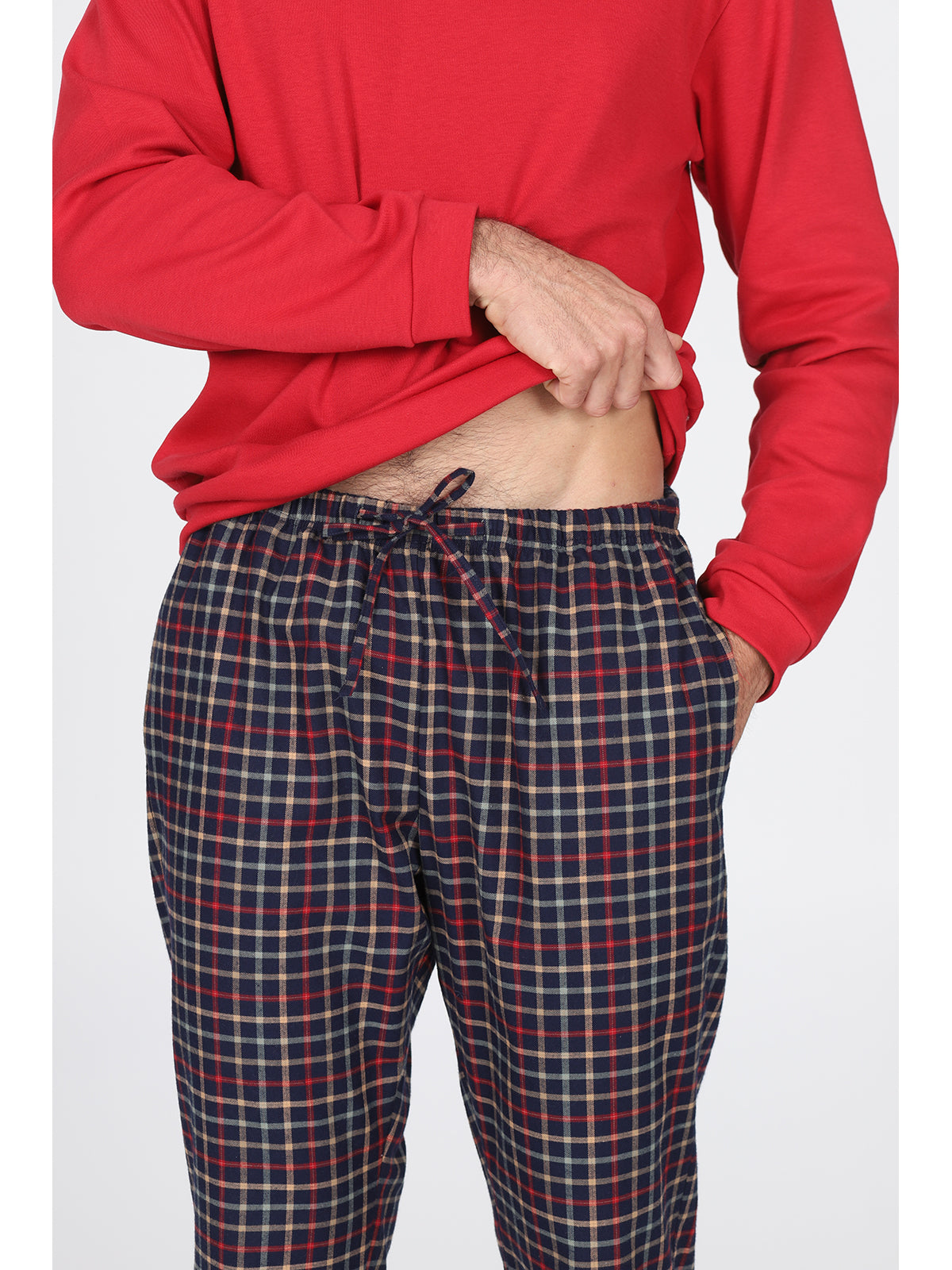 Pigiama girocollo, con pantalone in flanella scozzese rosso Scozz.ross Julipet