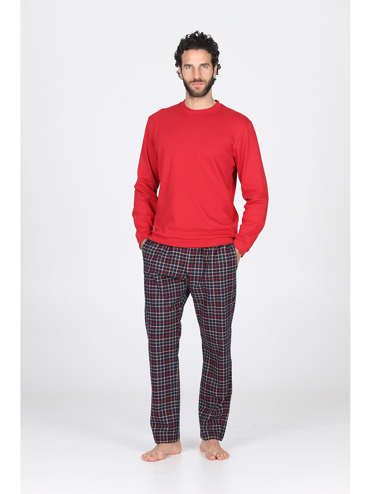 Pigiama girocollo, con pantalone in flanella scozzese rosso Scozz.ross Julipet